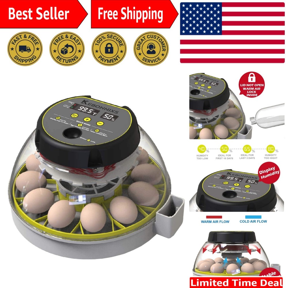 12 Egg Incubator with Humidity Display & Automatic Turner for Optimal Hatching