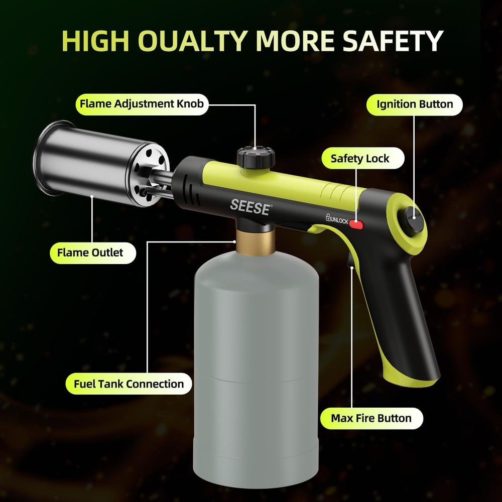 Powerful Propane Torch Gun,Kitchen Cooking Torch With One-Touch Max Fire, Cha...