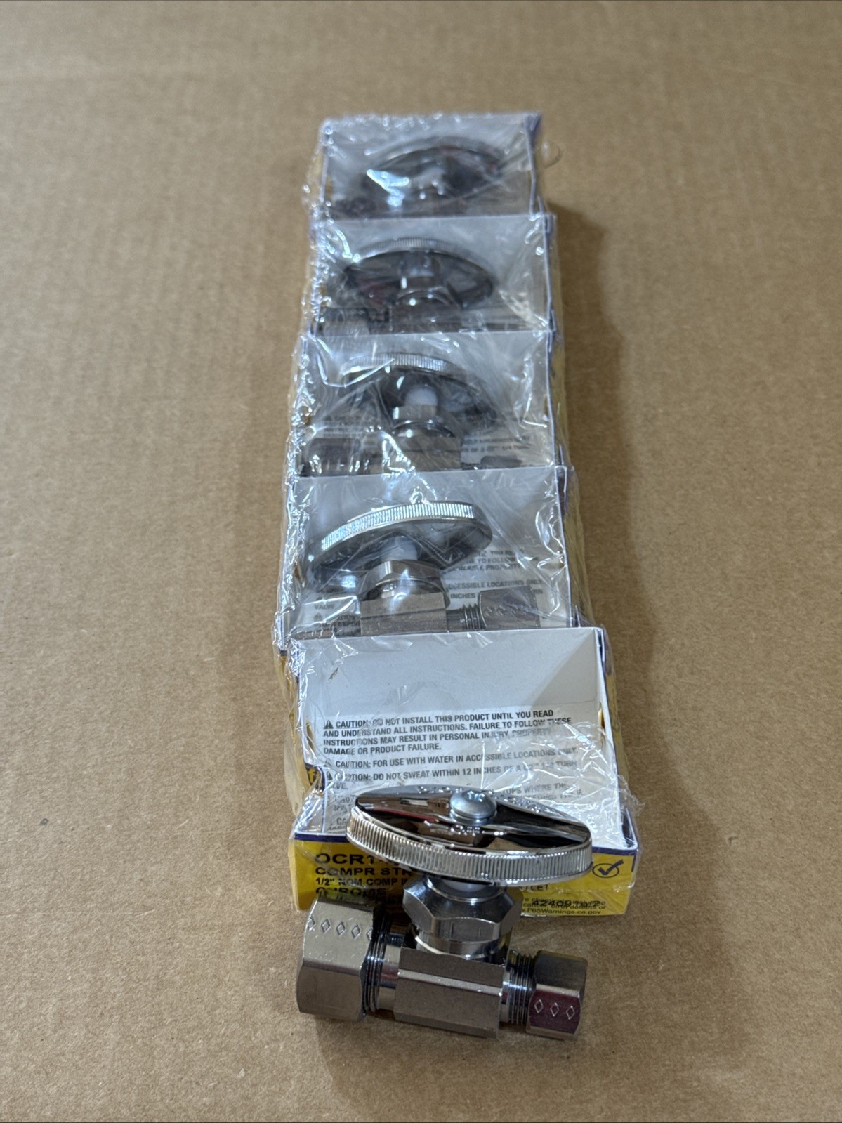 5-Pack BrassCraft OCR14X C 1/2 X 3/8 Compression Straight Stop Valve, New