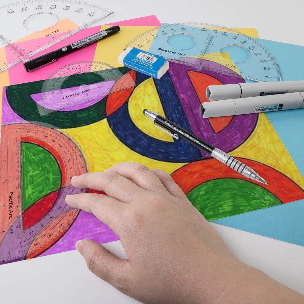 8-Inch Plastic Protractor Clear Ruler for Precise Angle Measurement Tool