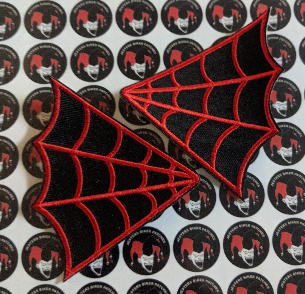 Spider Web Collar Set Embroidered Patch Red on Black SW002