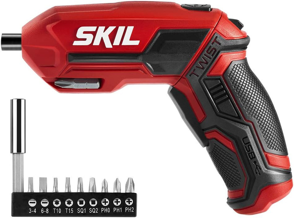 4V Pivot Grip Rechargeable Cordless Screwdriver, Includes 9Pcs Bit, 1Pc Bit Hold
