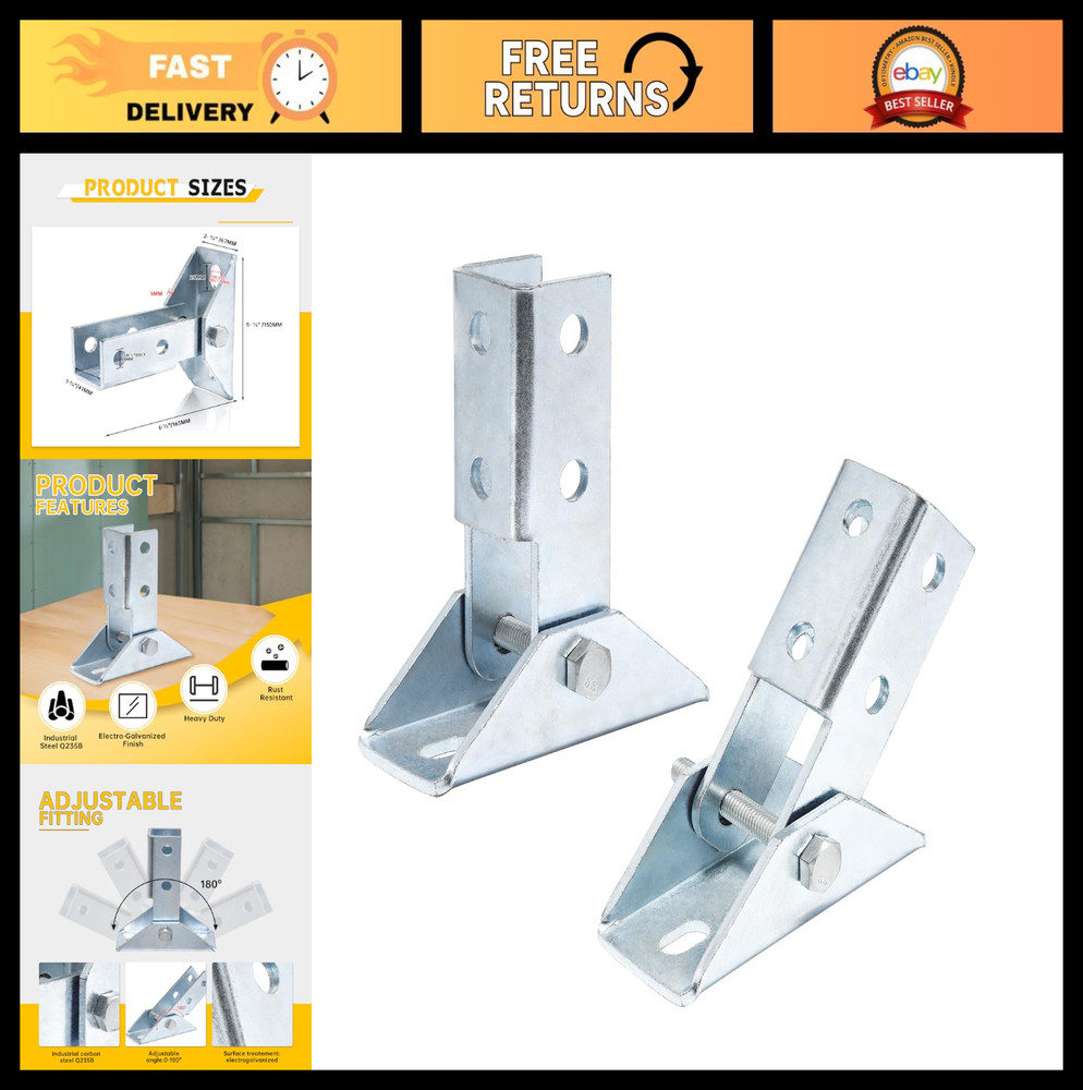 2 Pcs Heavy Duty Adjustable Brace Fitting, 1-5/8" Strut Base for Structural Supp