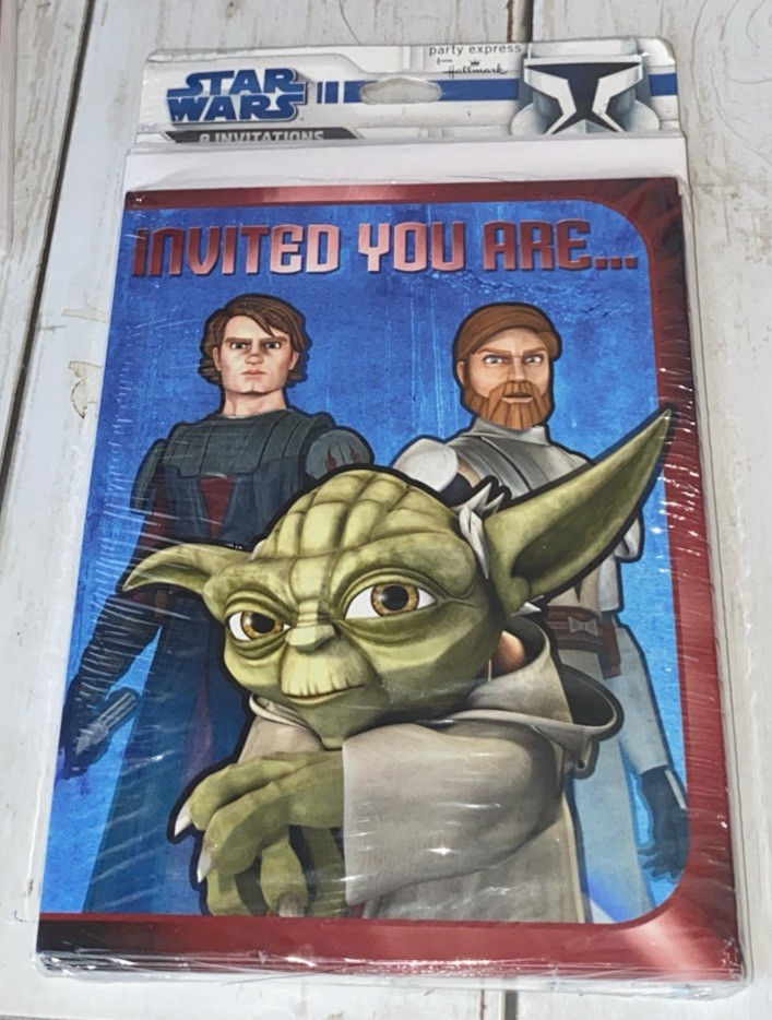 *Star Wars*CLONE WARS*Birthday Party Invitations*8 + Envelopes*INVITED YOU ARE*