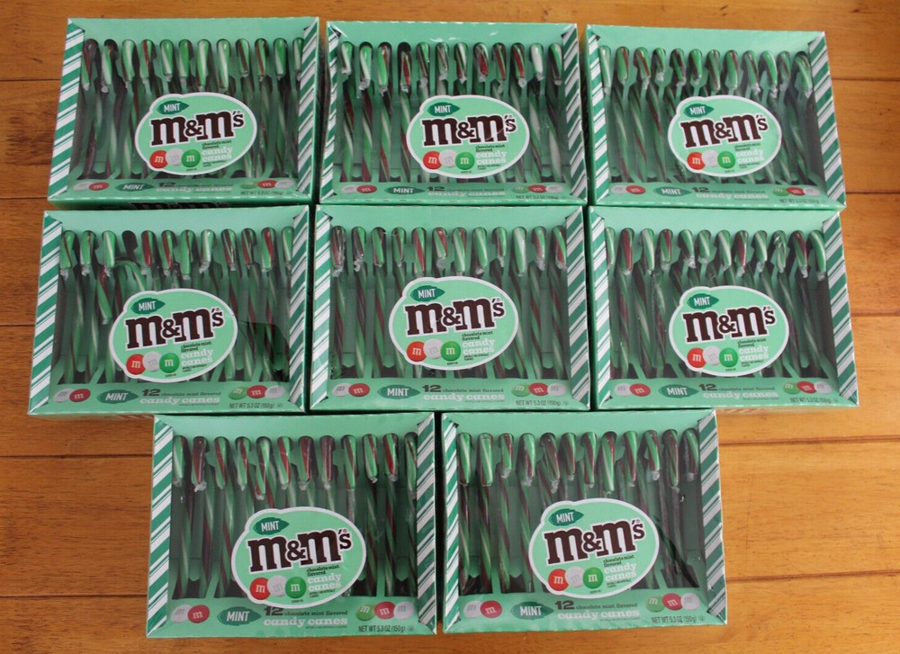 M&M's Chocolate Mint Flavored Candy Canes 8 BOXES (96 Count) LIMITED EDITION!