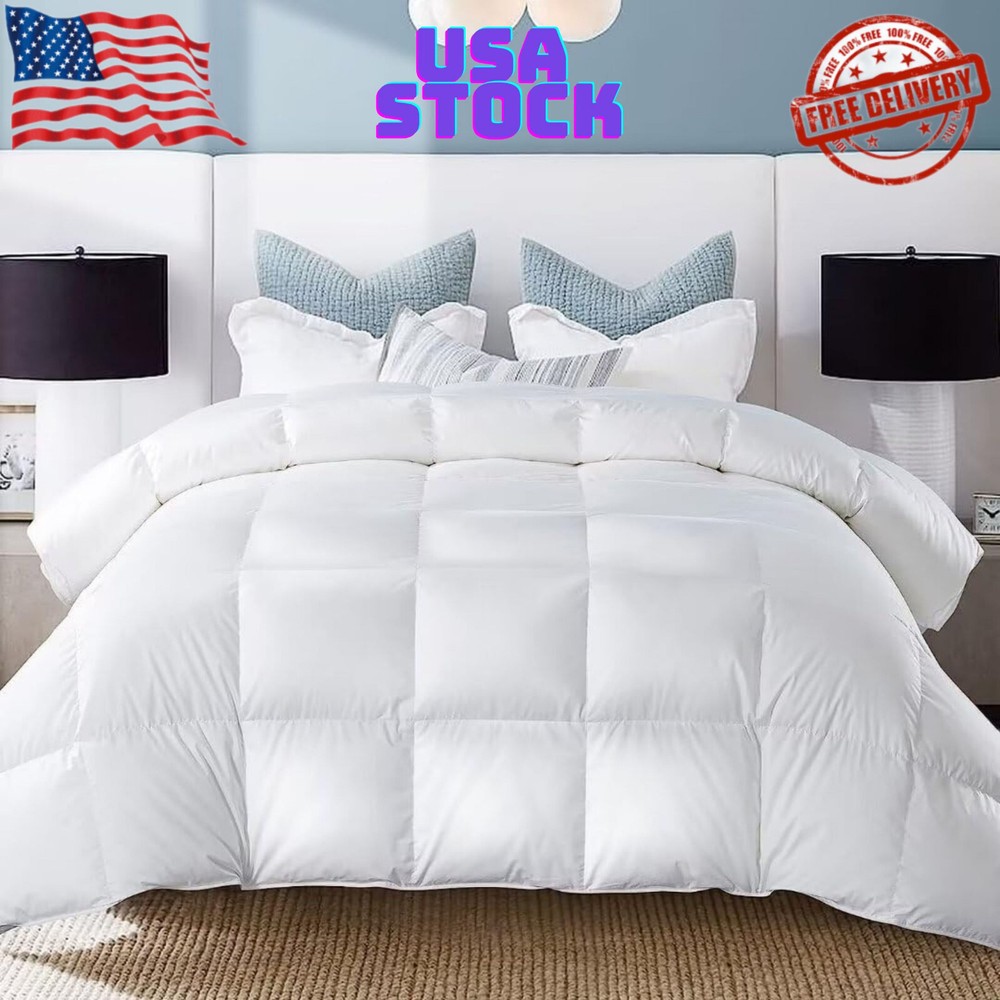 King Feather Comforter, Filled with Feather and Down, White Duvet Insert -Luxur