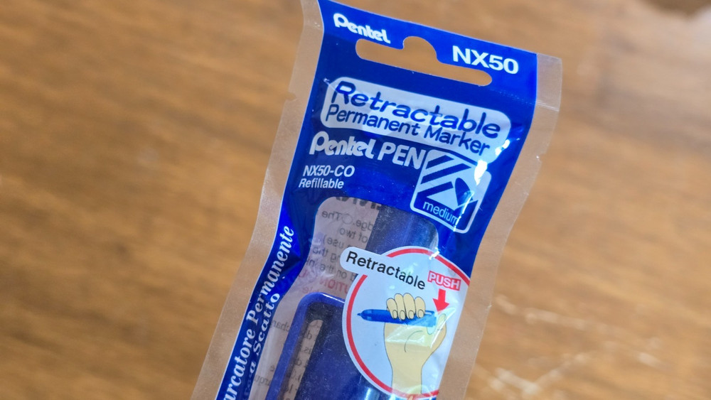 3 x Pentel NX50 Retractable Refillable Permanent Marker Pens Blue Medium Nib