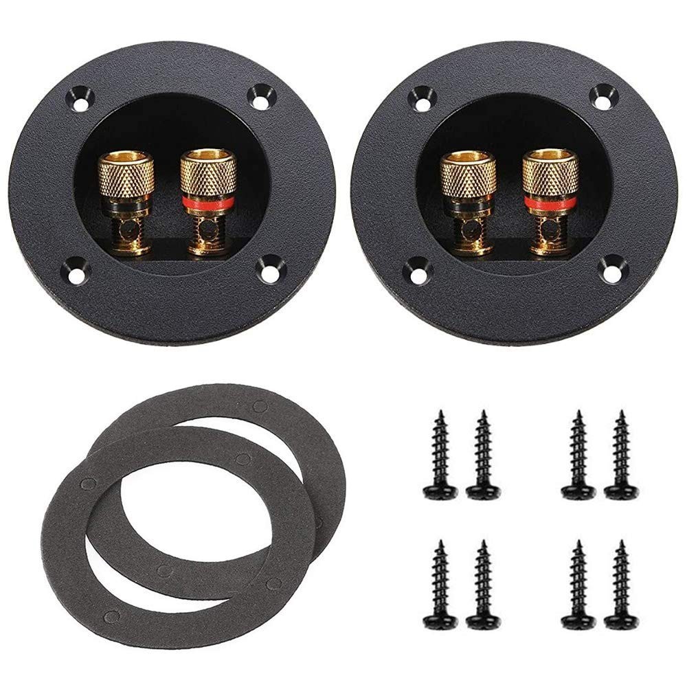 2 Pcs Black 3" Round 2-Way Speaker Box Terminal Binding Post Screw Cup Connec...