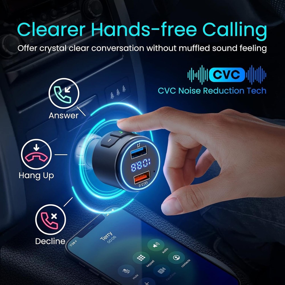 Upgraded V5.3 FM Bluetooth Transmitter, Bluetooth Car Adapter QC3.0 & LED Bac...