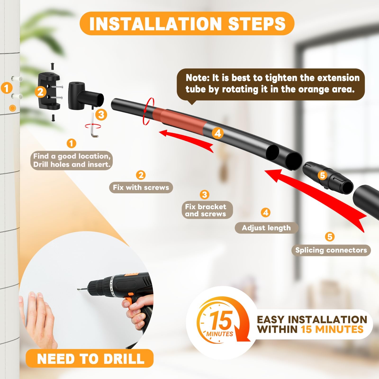 Abiglifty 36-75 Inches Curved Shower Curtain Rod, Adjustable Splicing Shower ...