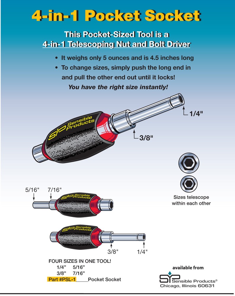 Unique 4 in 1 Pocket Socket Nut Screwdriver Type Tool Driver PSL-1