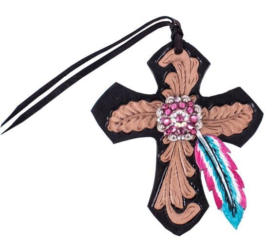 New Showman Leather Tie on Cross w Feather and Bling Charm Western Saddle 202284