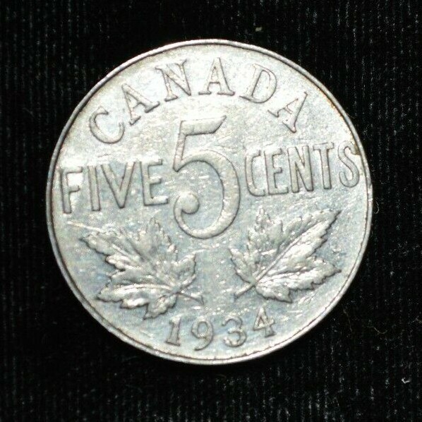 1934 Canada 5 Cent Coin