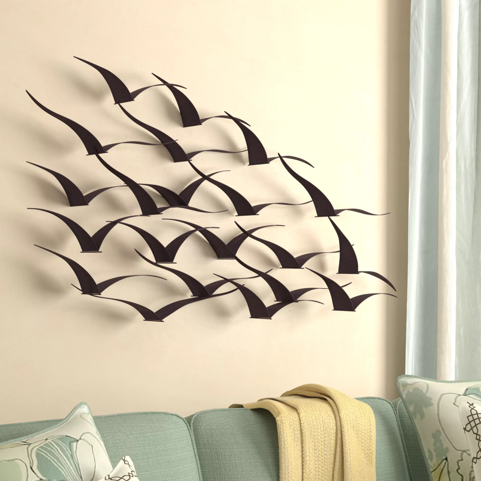 Metal Birds In Flight Wall Sculpture Home Decor Black
