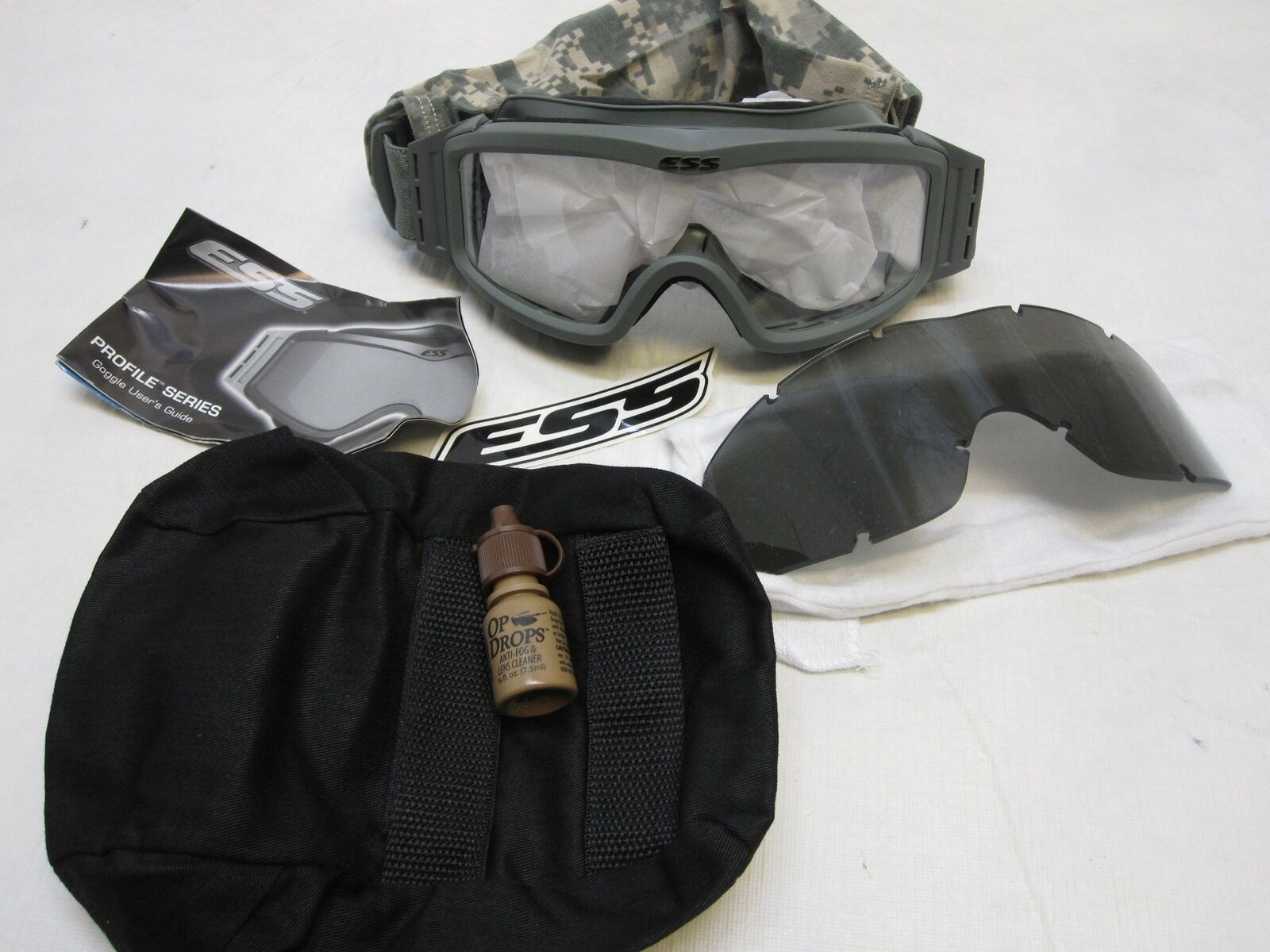 NWOT ESS GOGGLES LOW PROFILE NVG ARMY ACU DIGITAL SLEEVE FOLIAGE GREEN EYE PRO