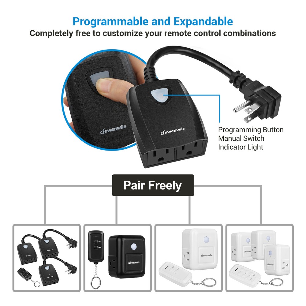 DEWENWILS Wireless Remote Control Outlet Outdoor Electrical Plug in Light Switch