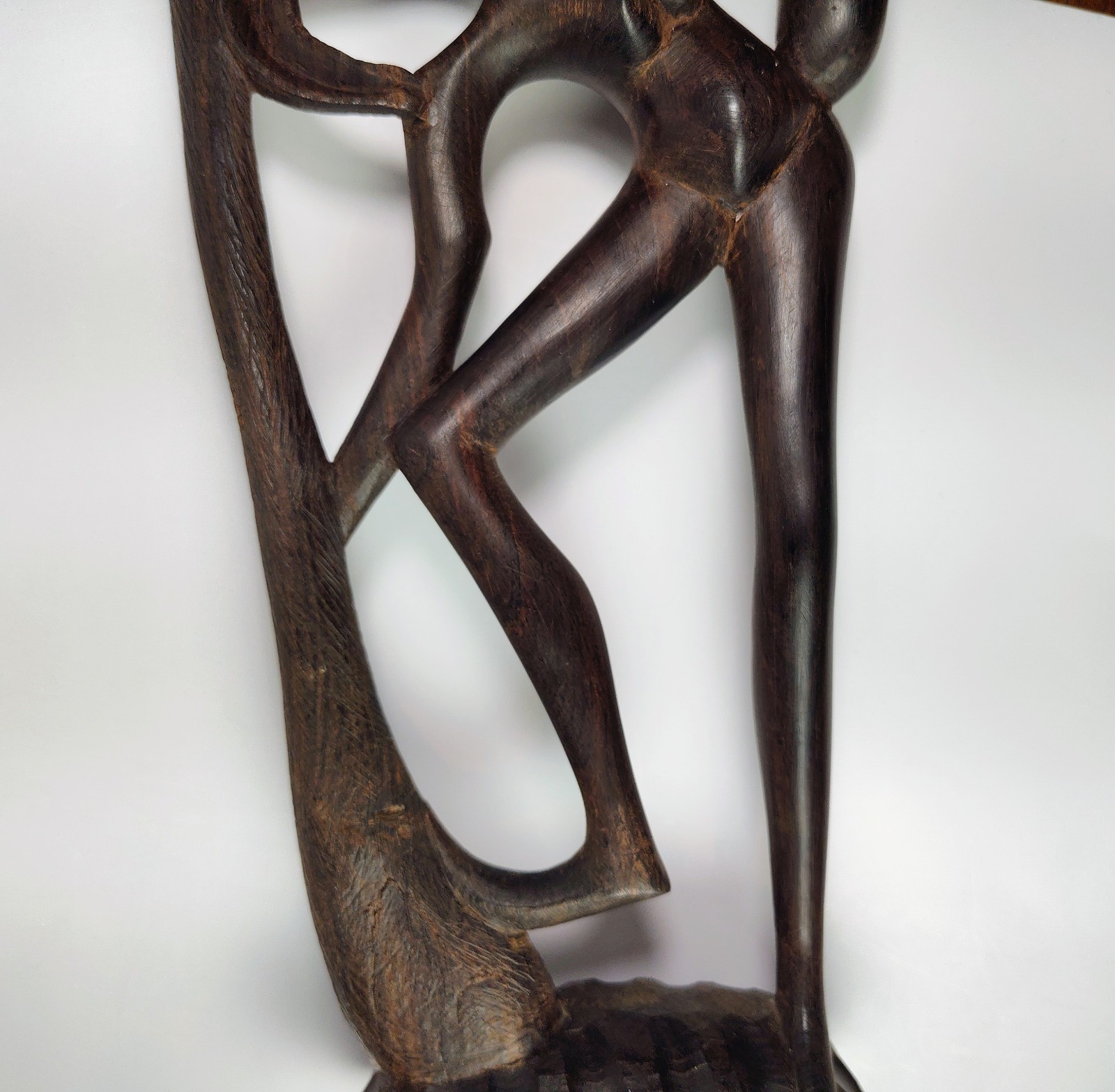 Hand Carved Ebony Wood Makonde "Tree of Life" Sculpture Intertwined Figures 17"