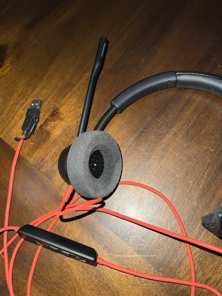 Poly USB Wired Headset Boom Microphone Inline Controls Black/Red