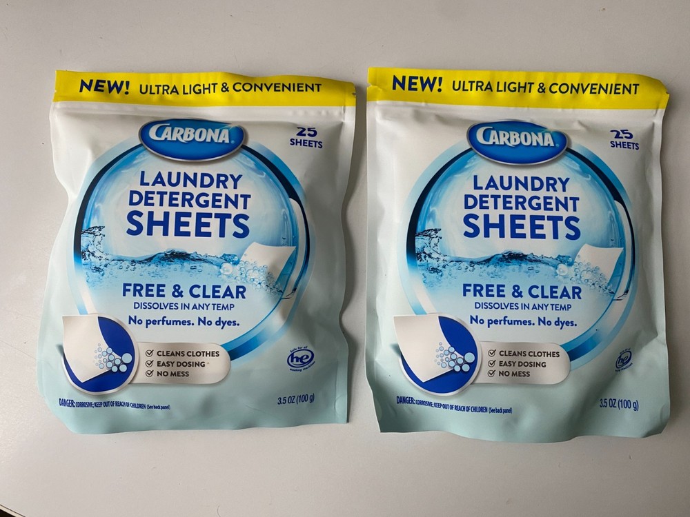 Carbona Laundry Detergent Sheets - Free and Clear, 2 Pack - 50 Sheets Total