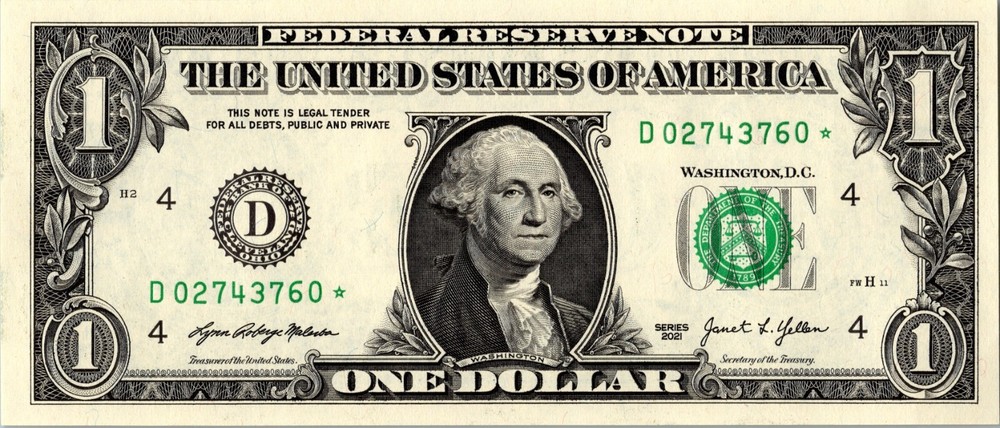 2021 D Star Note One Dollar Bill Regular Run Pack Note D02743760* UNC