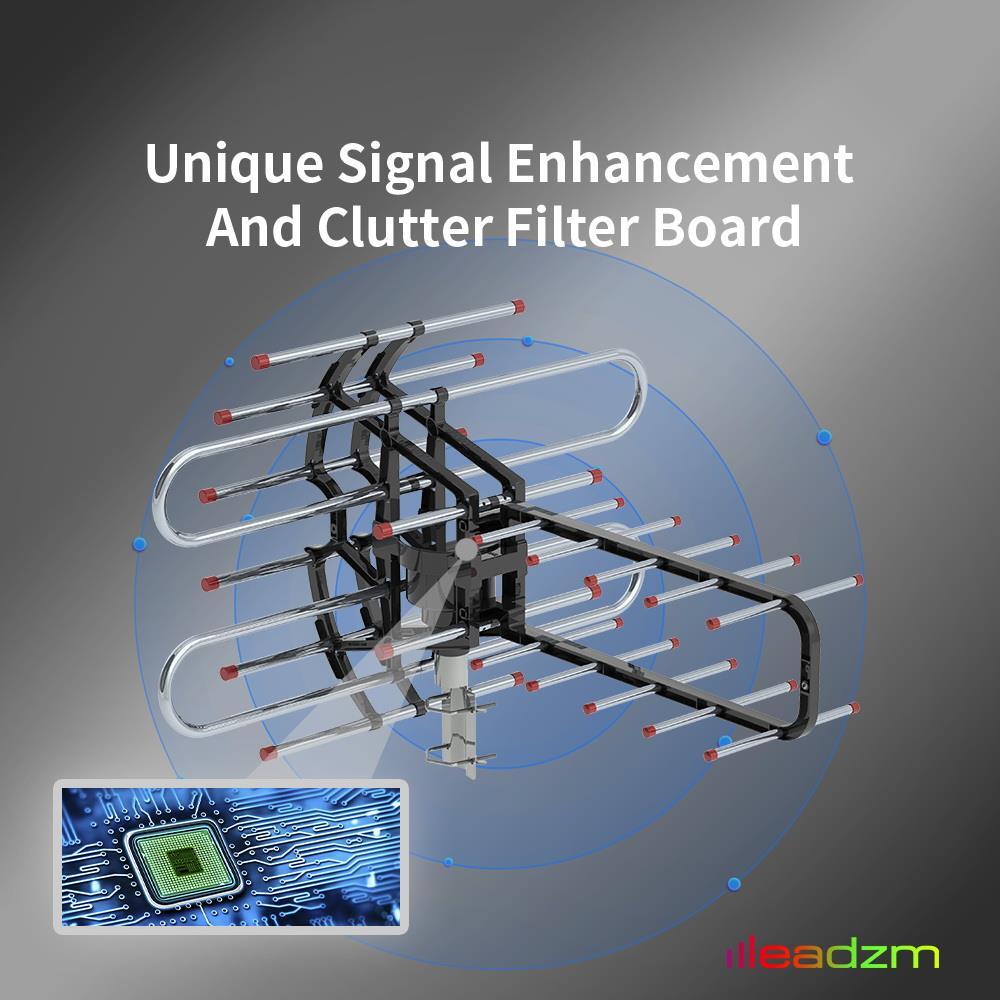 990 mile HDTV 1080P Outdoor Amplified Digital TV Antenna Rotor 360° UHF/VHF Home