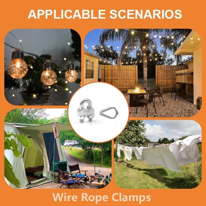 Complete 24Pcs M5 Wire Rope Clamps & 12 Thimbles for Versatile Uses & Security