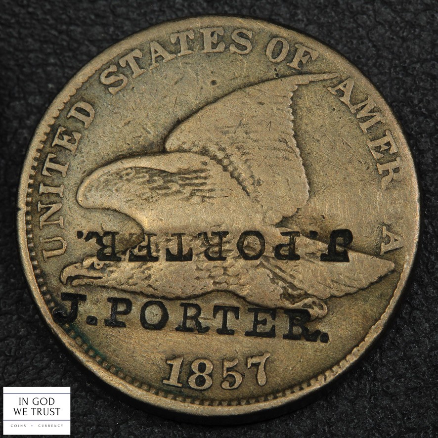'J.PORTER.' Counterstamp 1857 Flying Eagle Cent 1C - Cleaned
