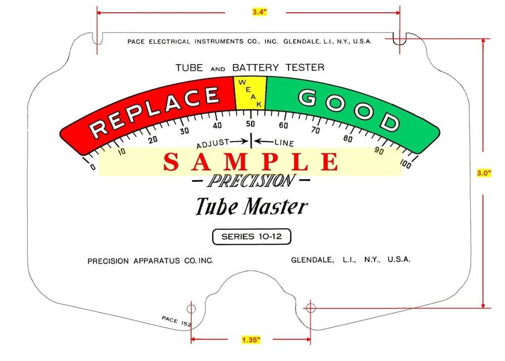 Precision 10-12 Tube Tester Meter Scale Faceplate (Later Version)
