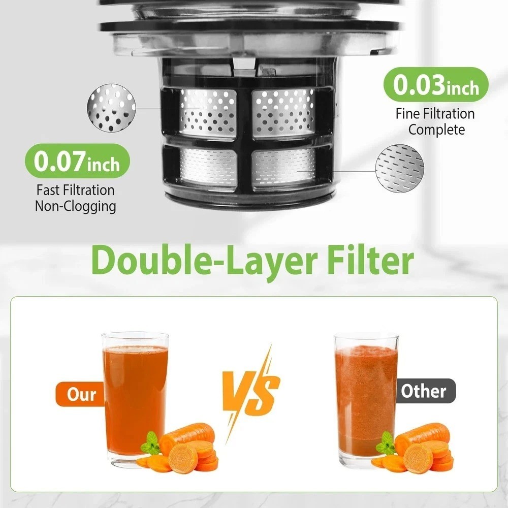 Cold Press Juicer 350W Slow Masticating Juice Extractor 6.5in Wide Feed Chute