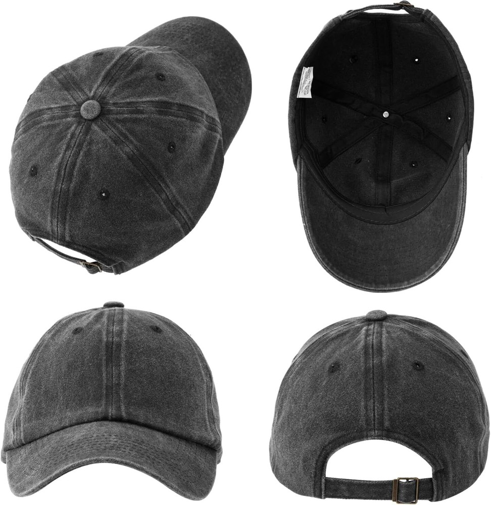 3 Pack Washed Plain Baseball Cap, Retro One Size, Black + White + Wine Red