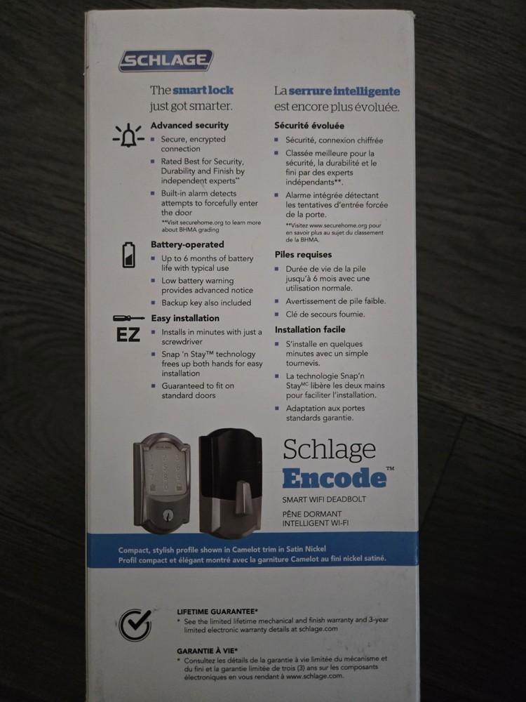Schlage Encode Wi-Fi Deadbolt Be489wb Cam 619