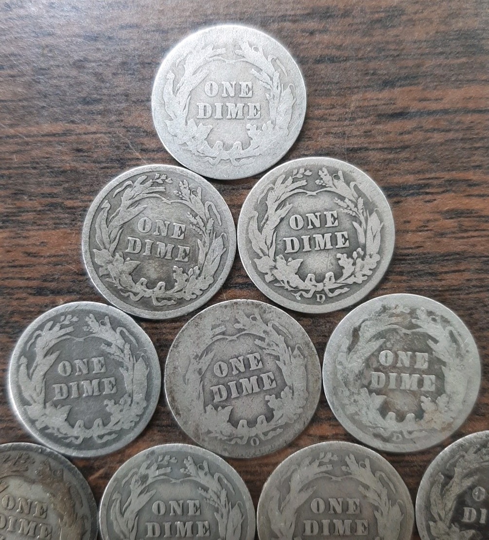 Lot Of 10 Barber Dimes - Various Dates & Mints - 90% Silver
