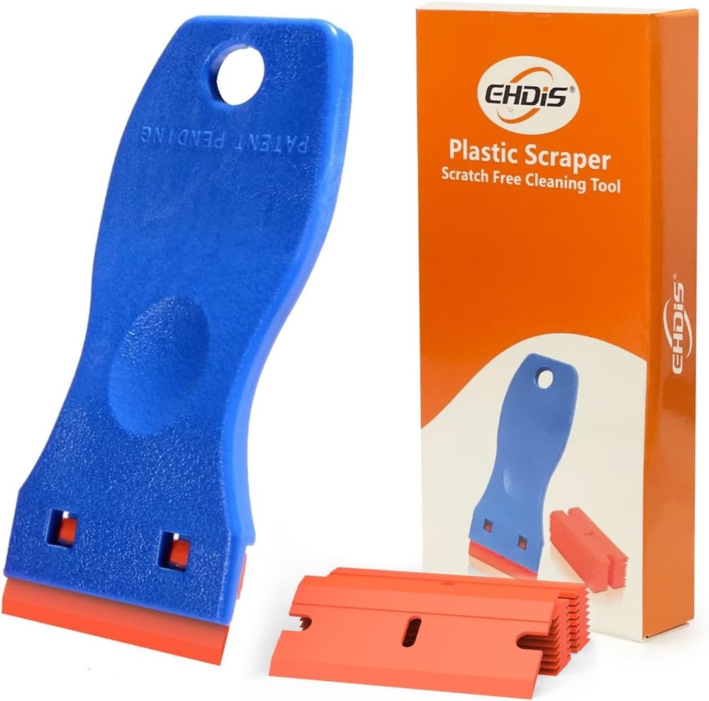 EHDIS 1.5" Plastic Razor Scraper with 10pcs Double Edged Plastic Blades for Remo