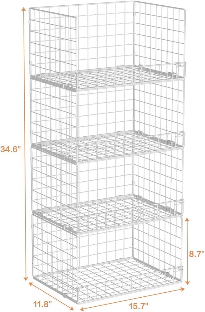 4-Tier Stackable Closet Organizer Storage Basket Foldable Closet Shelf