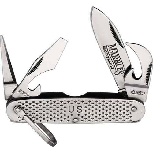 Marbles GI Utility Folding Knife 3.63" Stainless Handle Multi-Tool