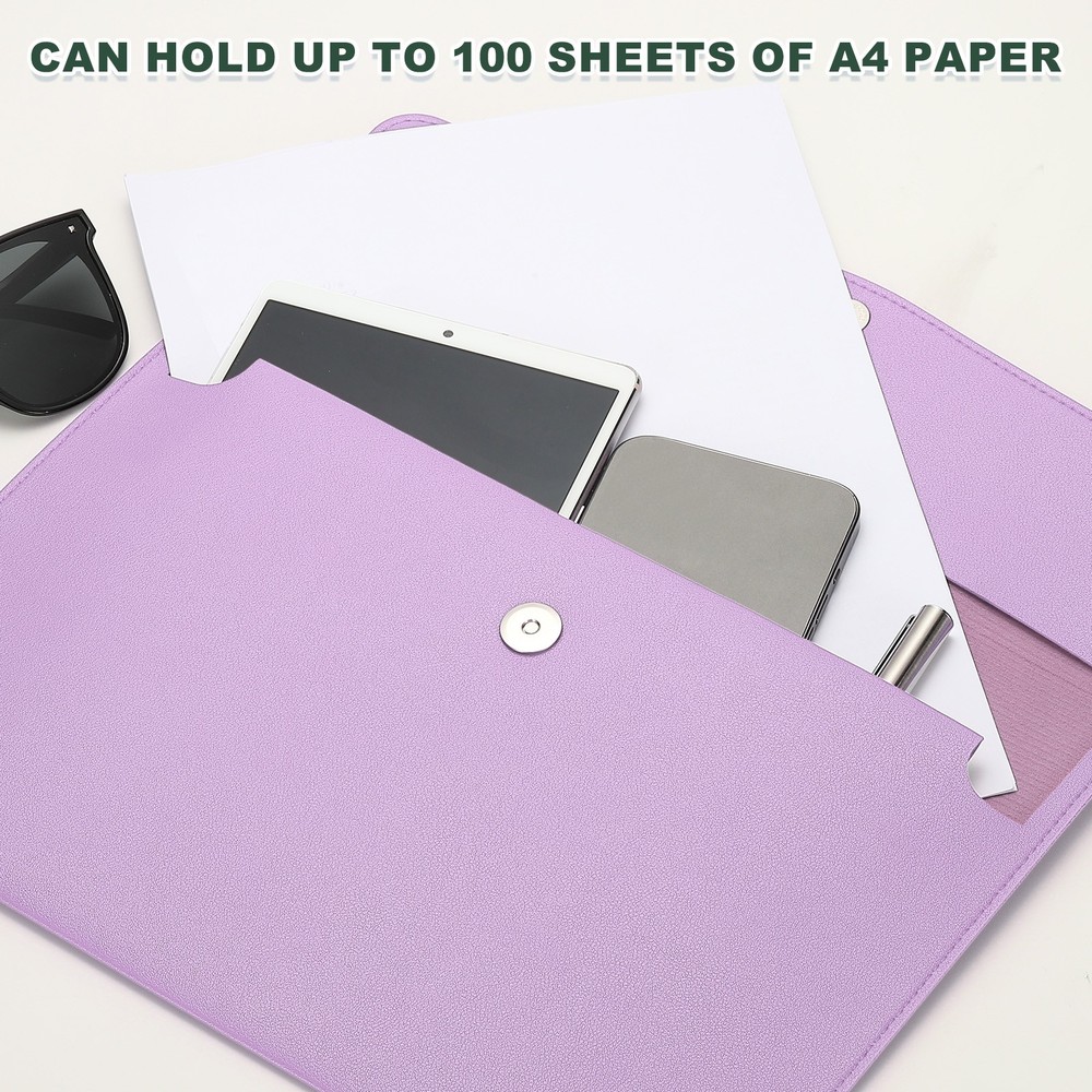 PU Leather A4 File Folder, Document Holder Filing Organizer Style 2, Purple