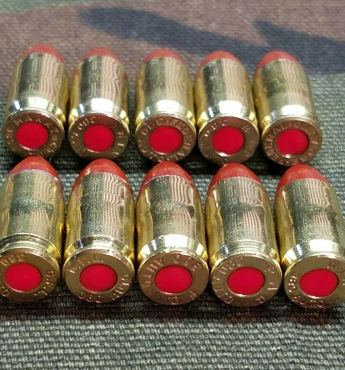 380 ACP SNAP CAPS SET OF 10 (RED+BRASS) REAL WEIGHT!!!