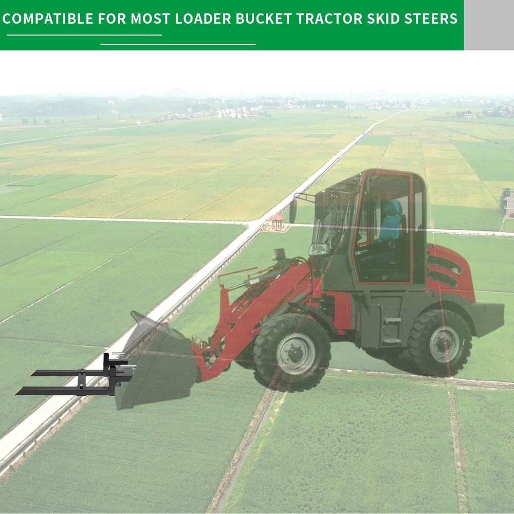 4000lb/2000lb Bucket Fork Clamp On Loader Quick Attach Fork w/ Stabilizer Bar