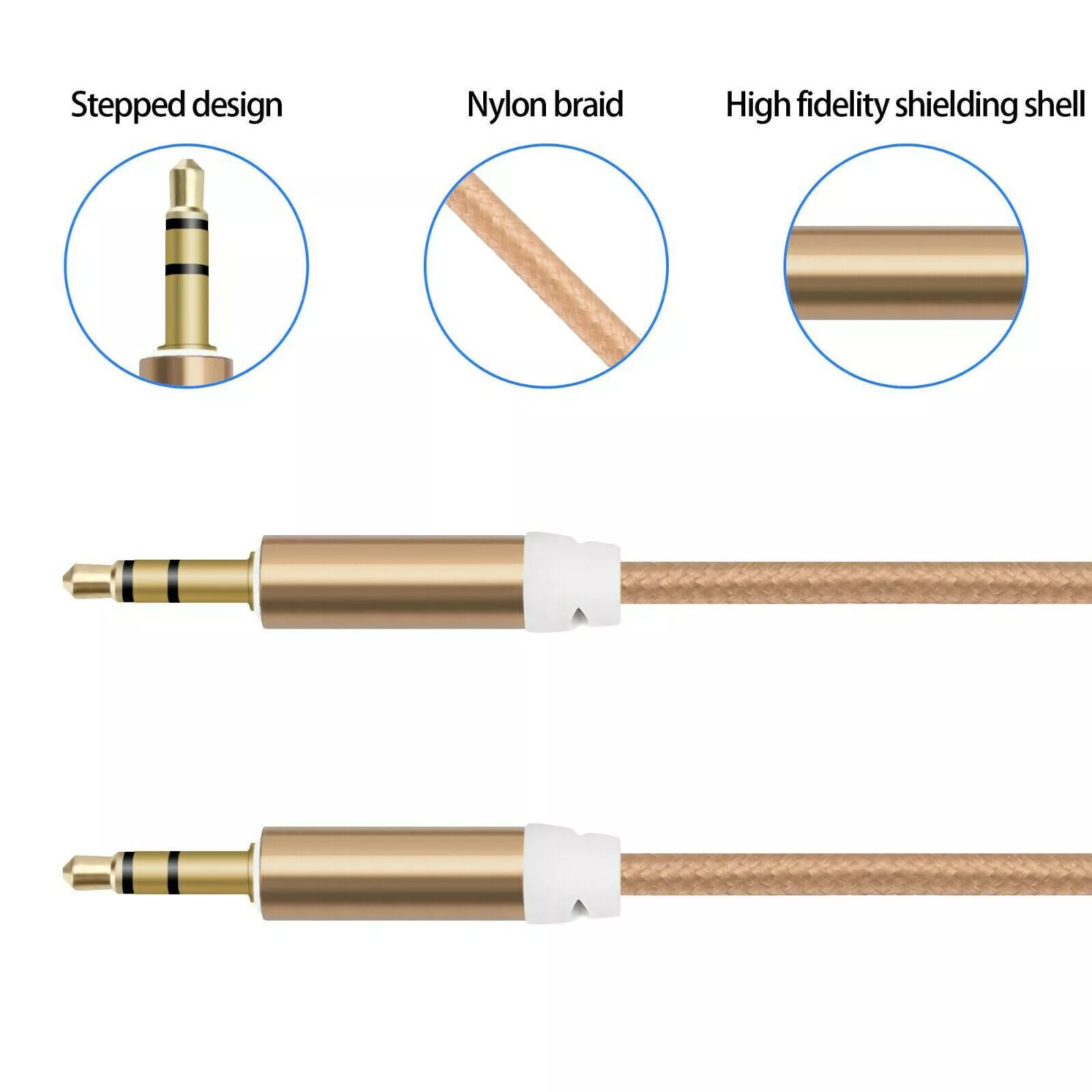 AUX Cable Braided 3.5mm Audio for Car Phone Cord Male to Male Auxiliary 1M
