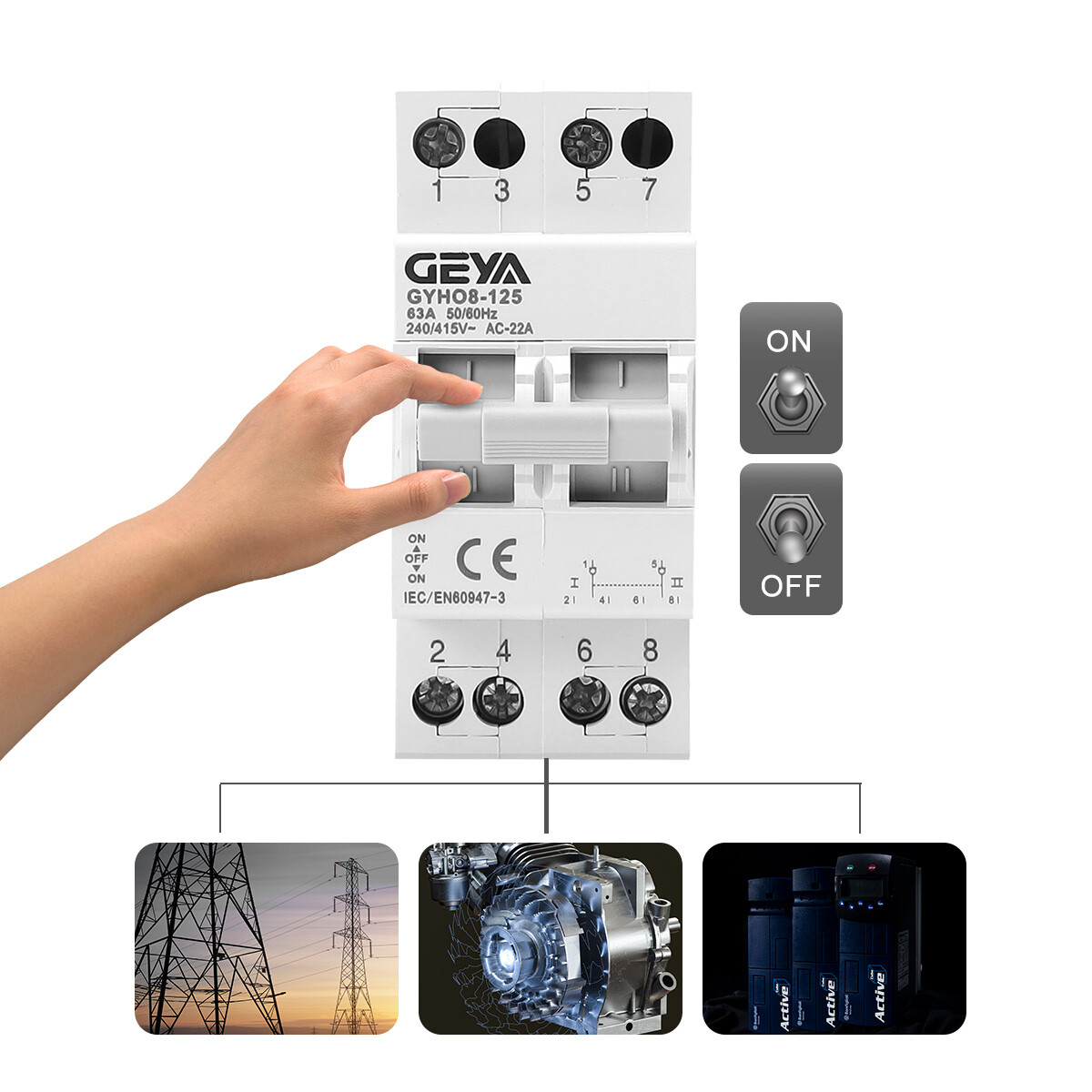 GEYA Manual Changeover Transfer Switch 2P 100A Dual Power 400V Grid & Generator