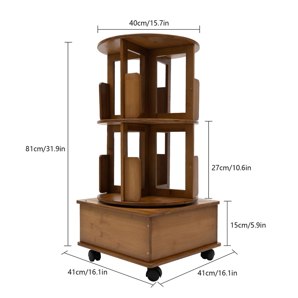 Multi Storage Table, Side Table with Rolling Wheels, Removable Swivel Bookcase