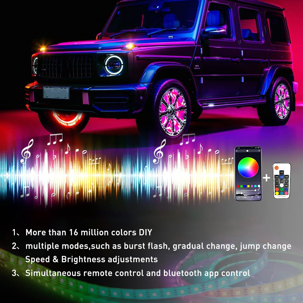 17.5" RGB & Chasing Flow Single Row LED Wheel Ring Rim Lights For Truck Car set