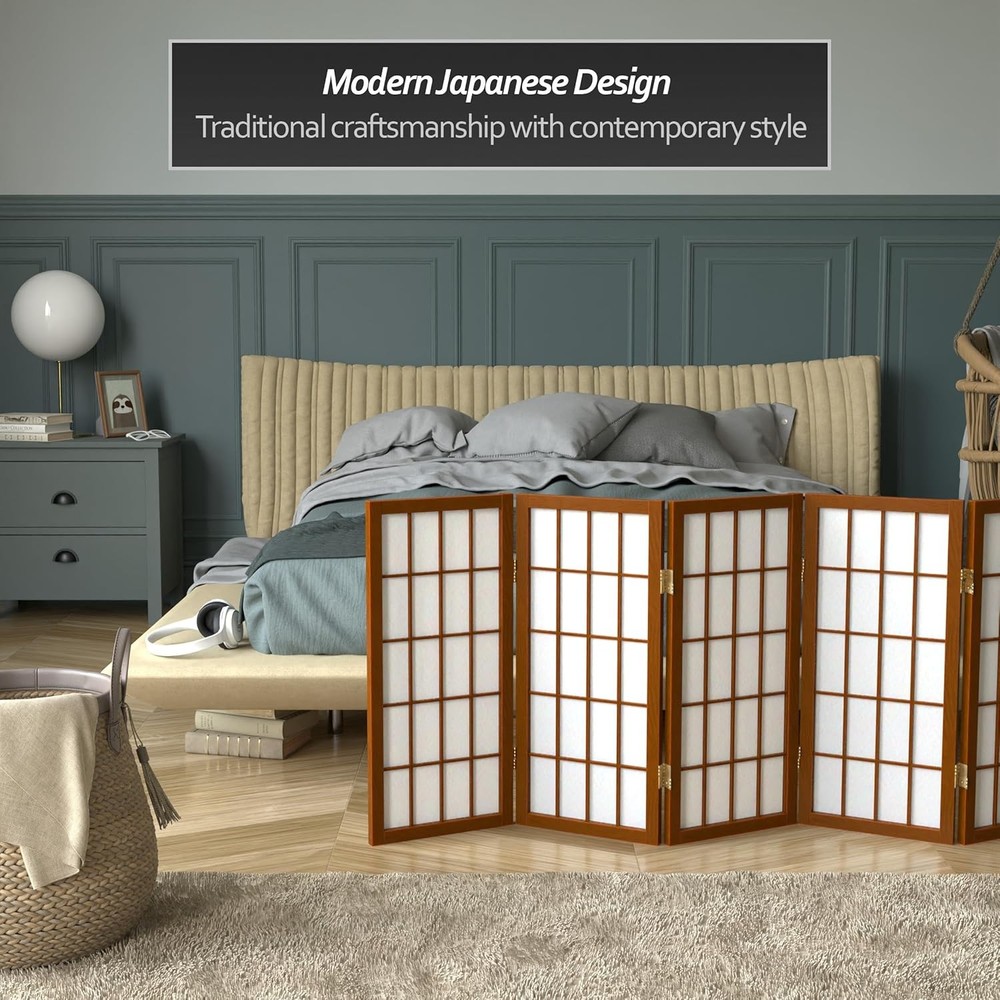 2 ft. Short Desktop Window Pane Shoji Screen Walnut 6 Panels