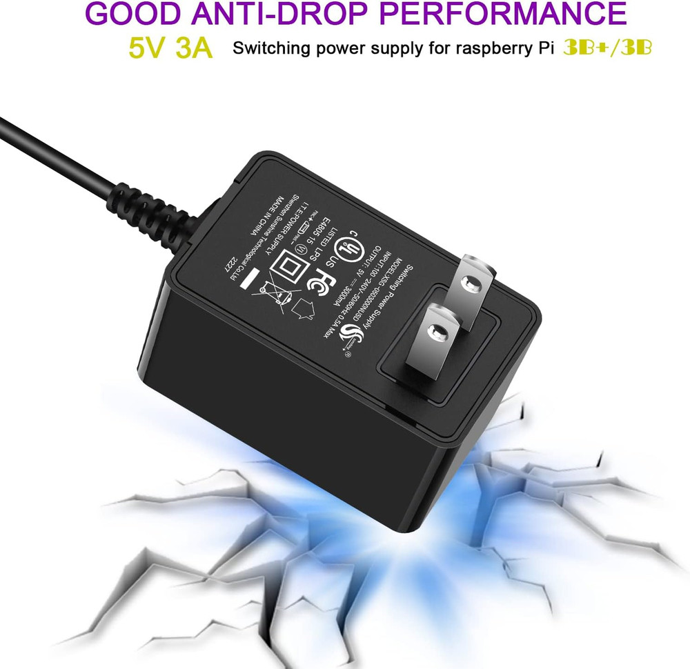 [UL Listed] Raspberry Pi Power Supply with Switch 15W 5V 3A Micro USB Raspberry