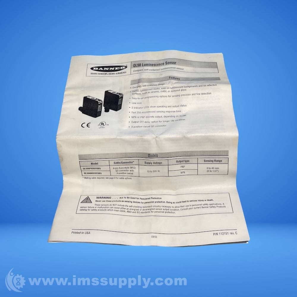 Banner Engineering Corp. QL50AN6XD20BQ Luminescence Sensor FNOB