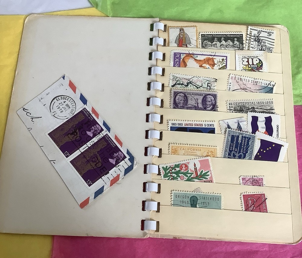 Vintage 2 Stamp Collector’s Stock Books WITH Approx.100+ Per- 1960’s 70’s 80’s