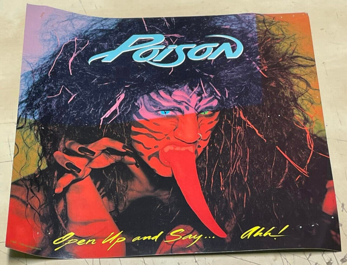 Vintage 1988 Poison Promo Poster 12" x 12" Open Up and Say Ahh! Uncensored