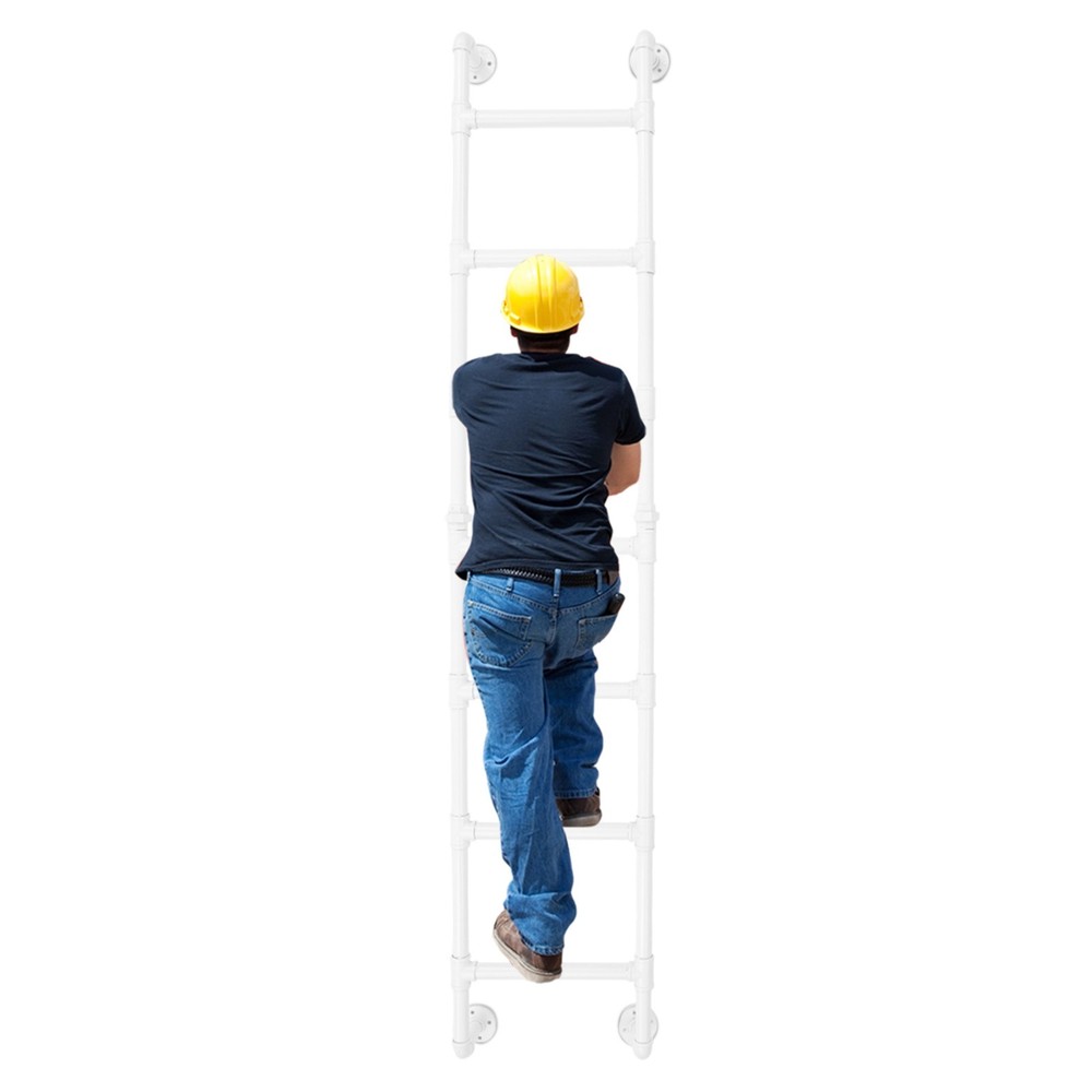 White Wall-Mounted Ladder for Attic Bunk Bed Multi-Functional 7-Step Ladder