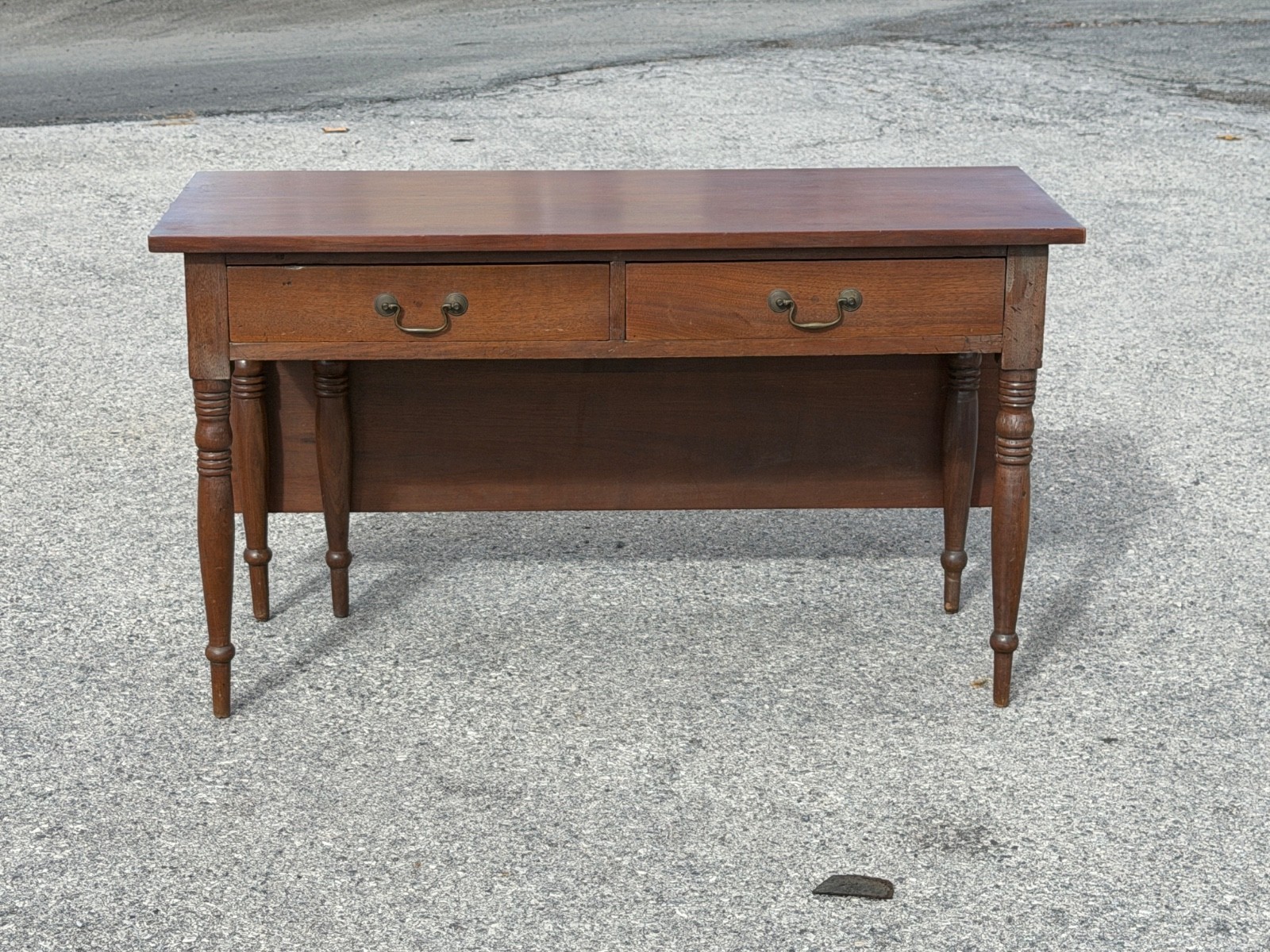 Antique Sheraton 2 drawer console work foyer table walnut 1820 country farmhouse