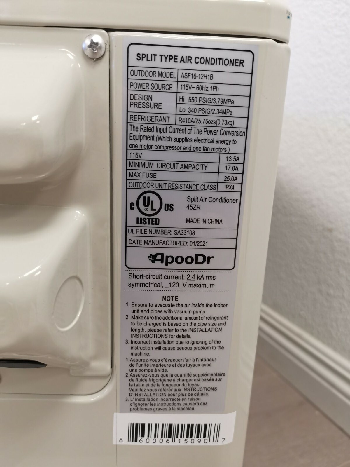 12000 BTU Mini Split 17.4 SEER2 INVERTER Air Conditioner Heat Pump 110V 16feet